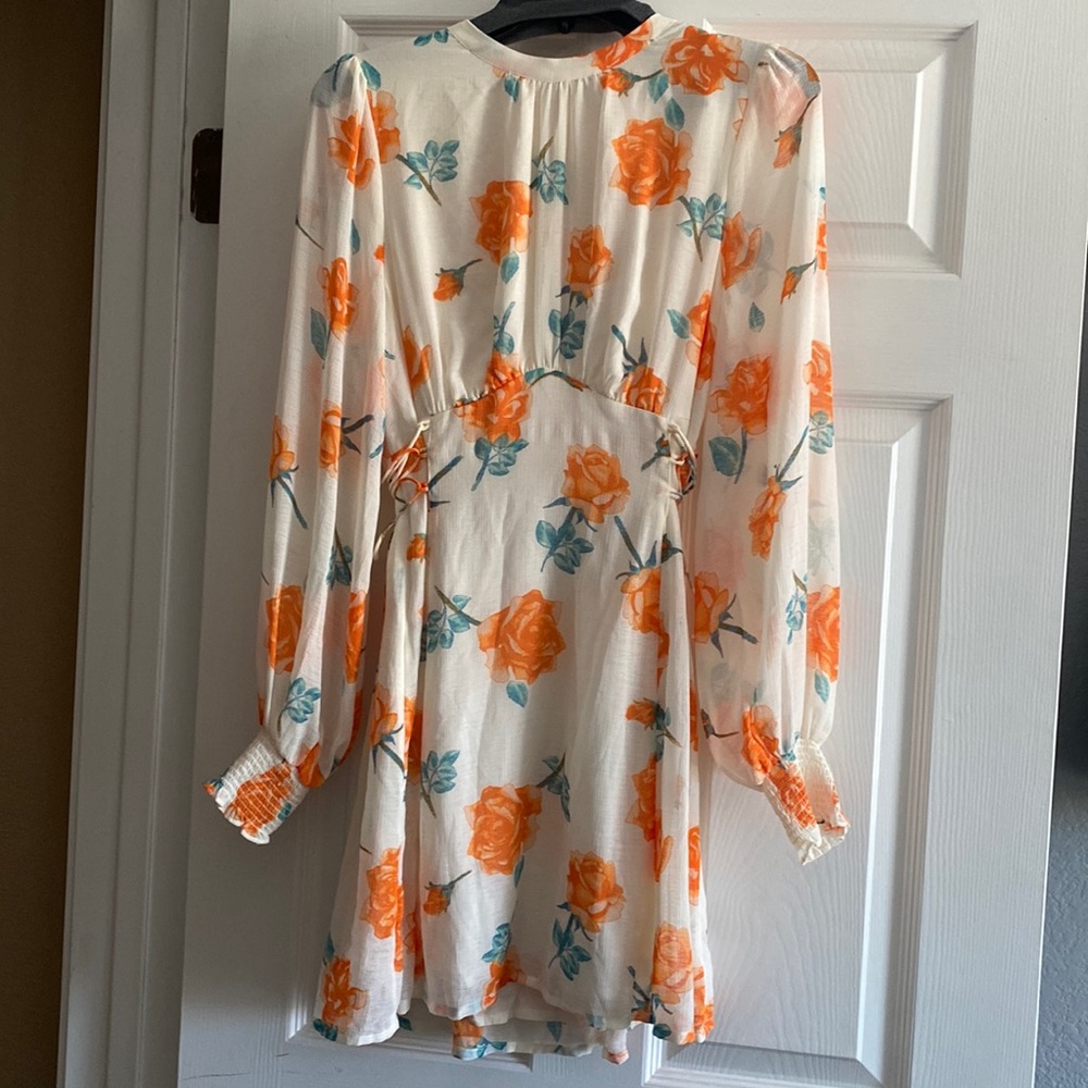 Free People NWT Orange Rose Print Long Sleeve Mini Dress